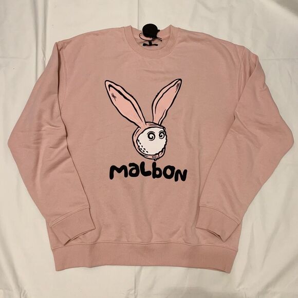 NWT Malbon Golf Sz XXL Rabbit crewneck sweatshirt pink unisex bunny - Picture 1 of 6